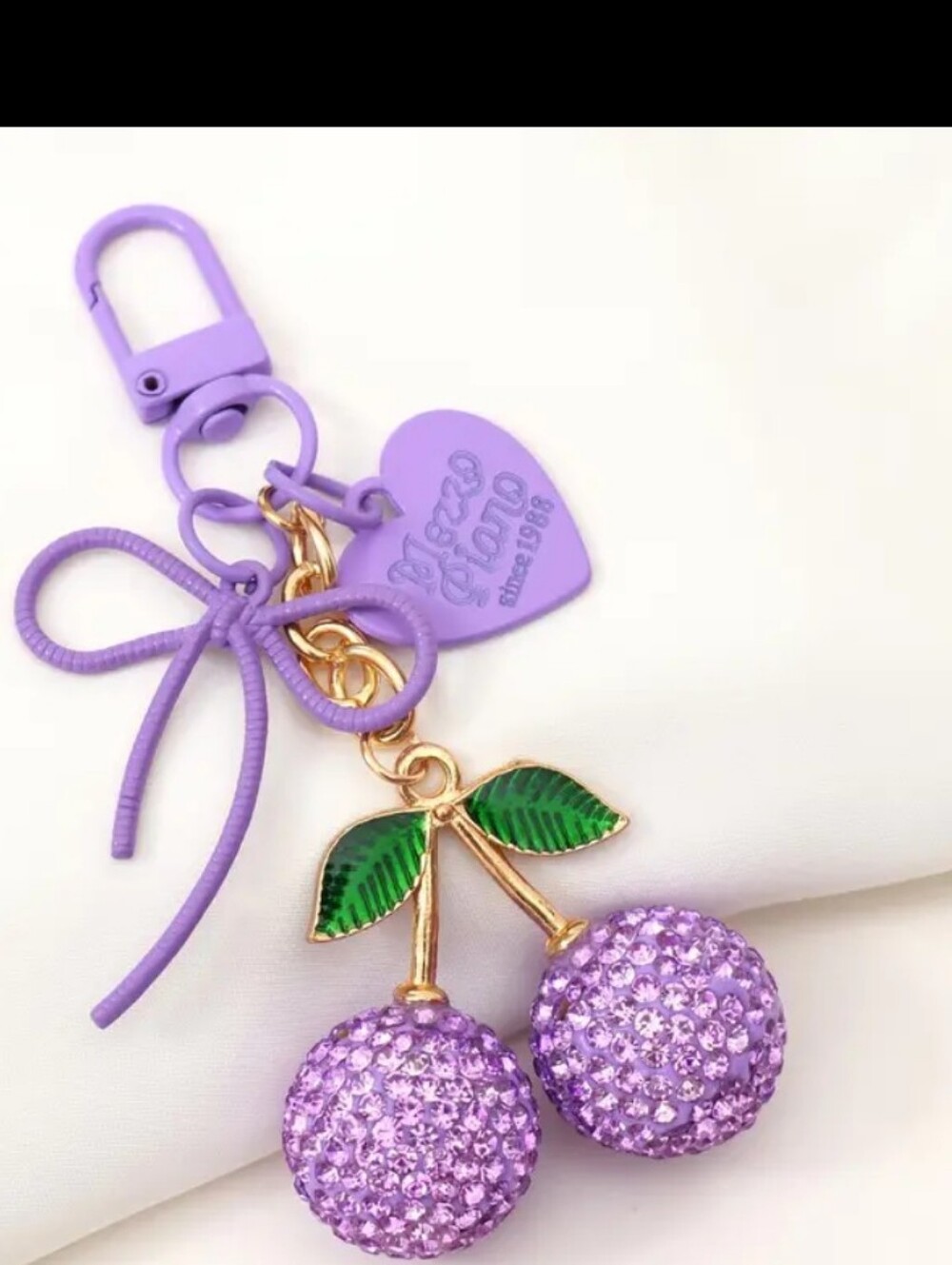 Lavender Purple Purse Charm Key Fob Cherries Rare Color